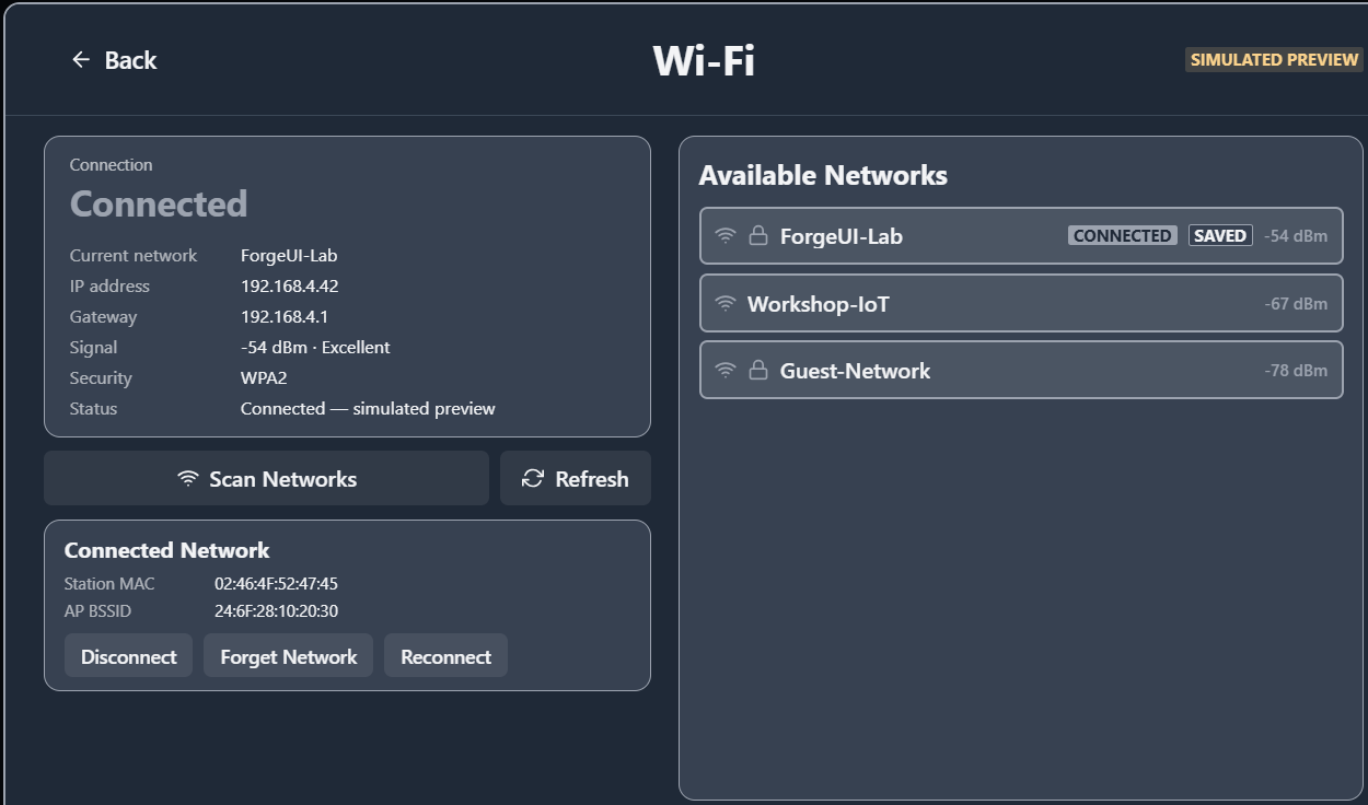 Wi-Fi Manager ForgeUI Starter interface preview